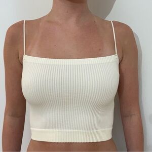 Altar’d State Square Neck Cream Ribbed Women's Crop Top